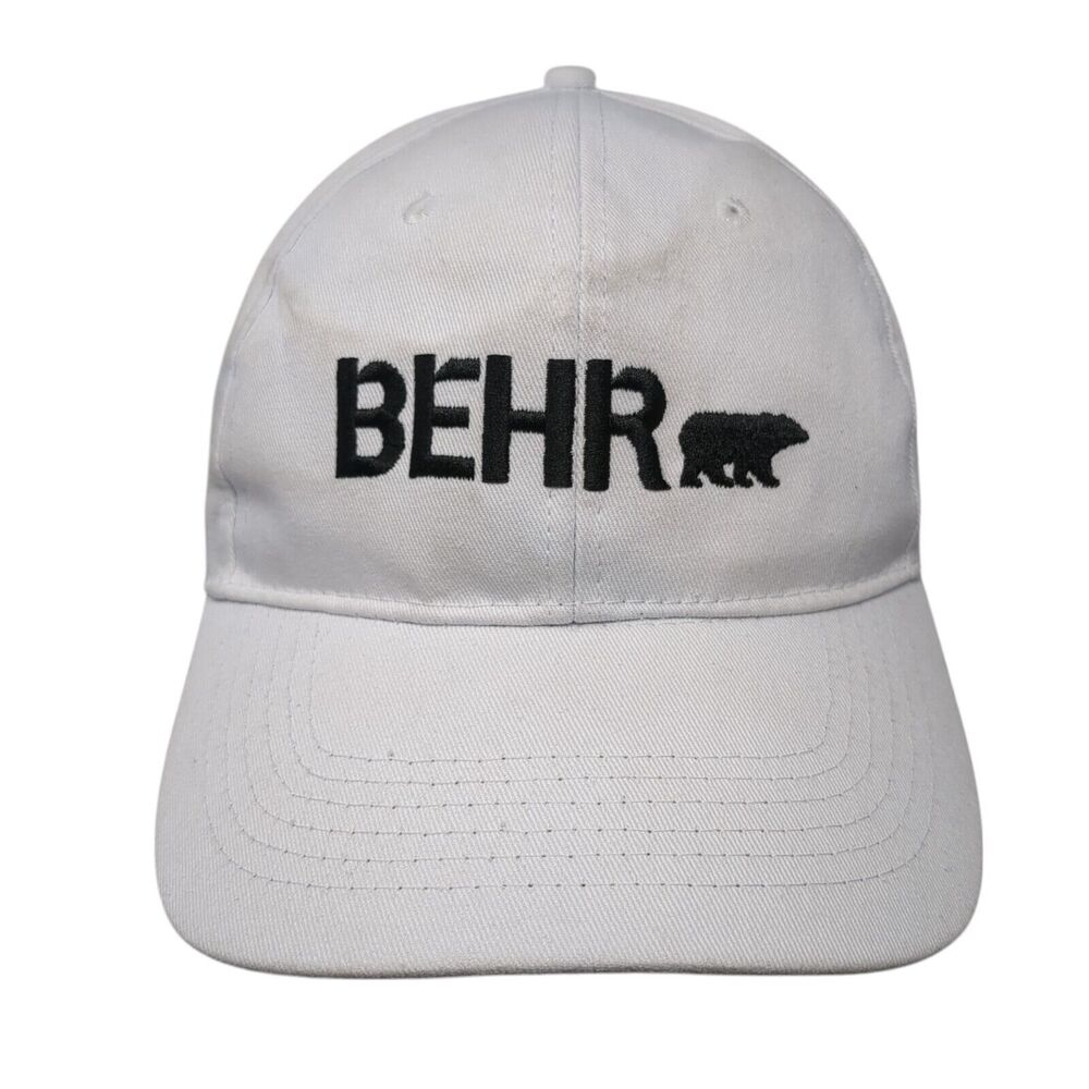 BEHR Strapback Hat White One Size Adjustable Embroidered Vented Holes 6 Panel